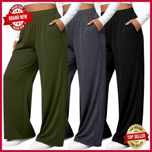 Plus Size Wide Leg Yoga Pants 3-Pack Drawstring Sweatpants Joggers